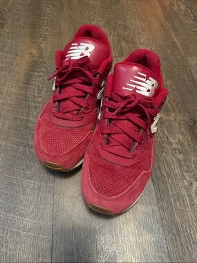 New Balance Red Suede & Mesh Sneakers